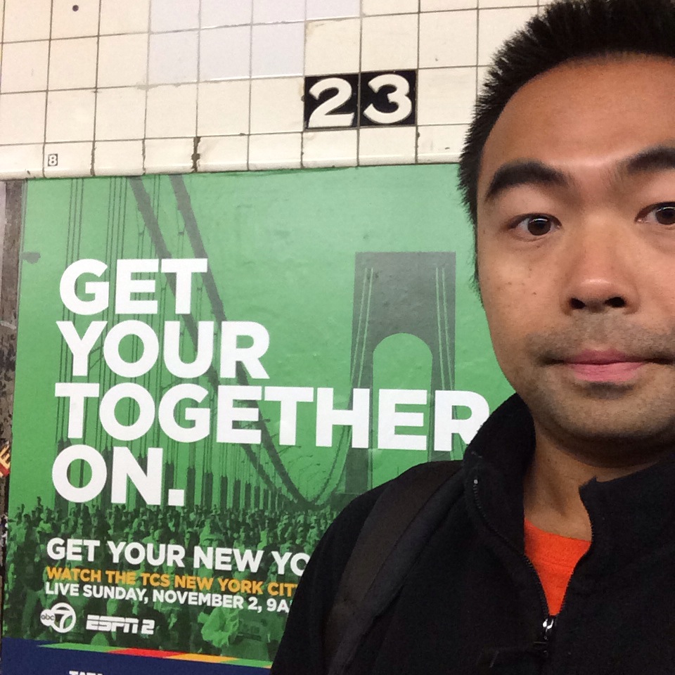 Selfie with a subway advert for the 2014 New York City Marathon